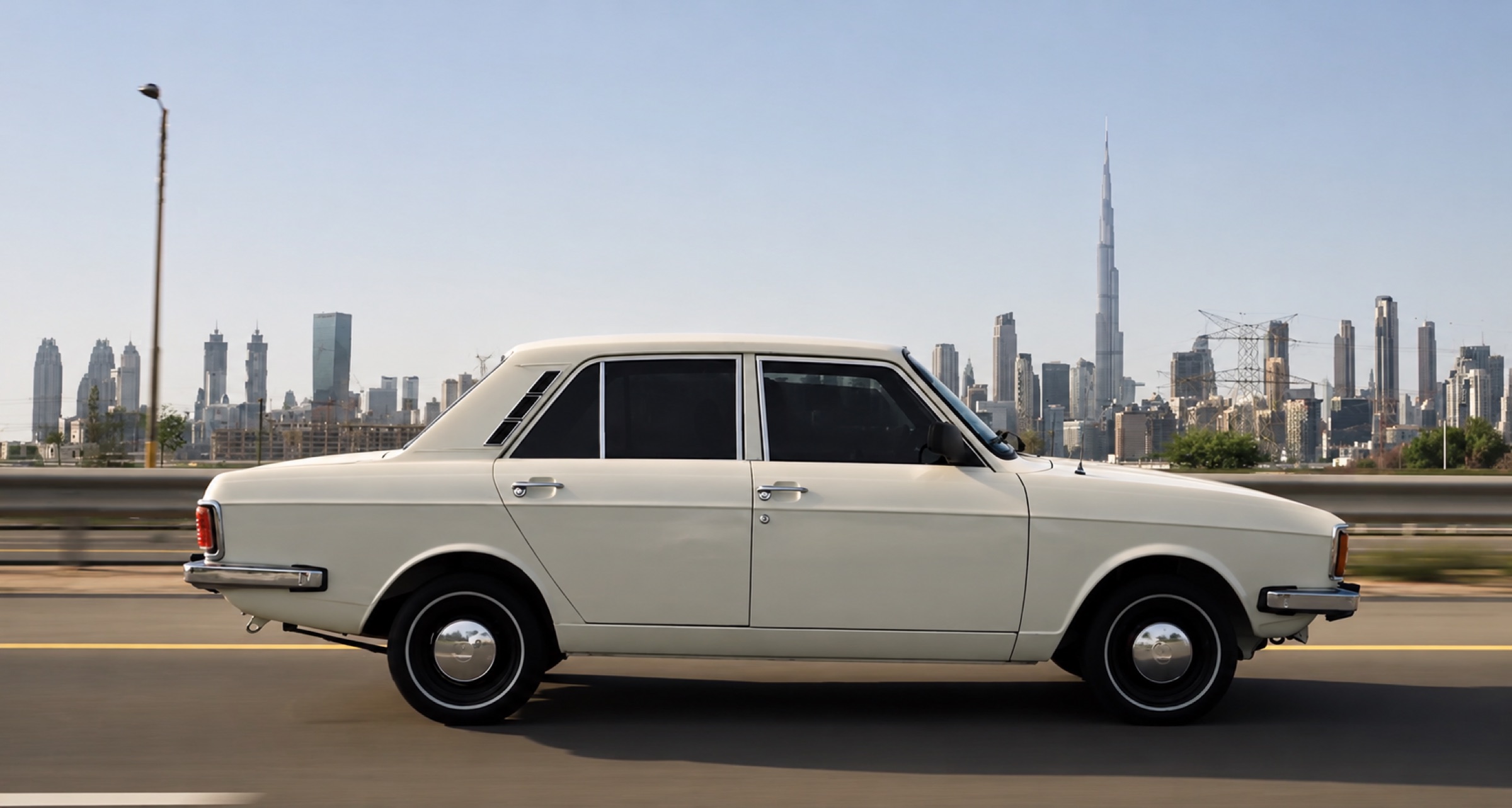 Classic Peykan car in modern Dubai for Germax