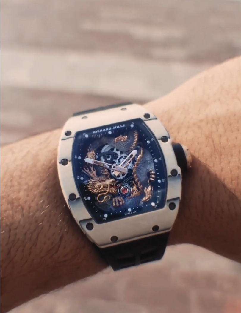 Richard Mille RM 057 Tourbillon Dragon watch worn on wrist.