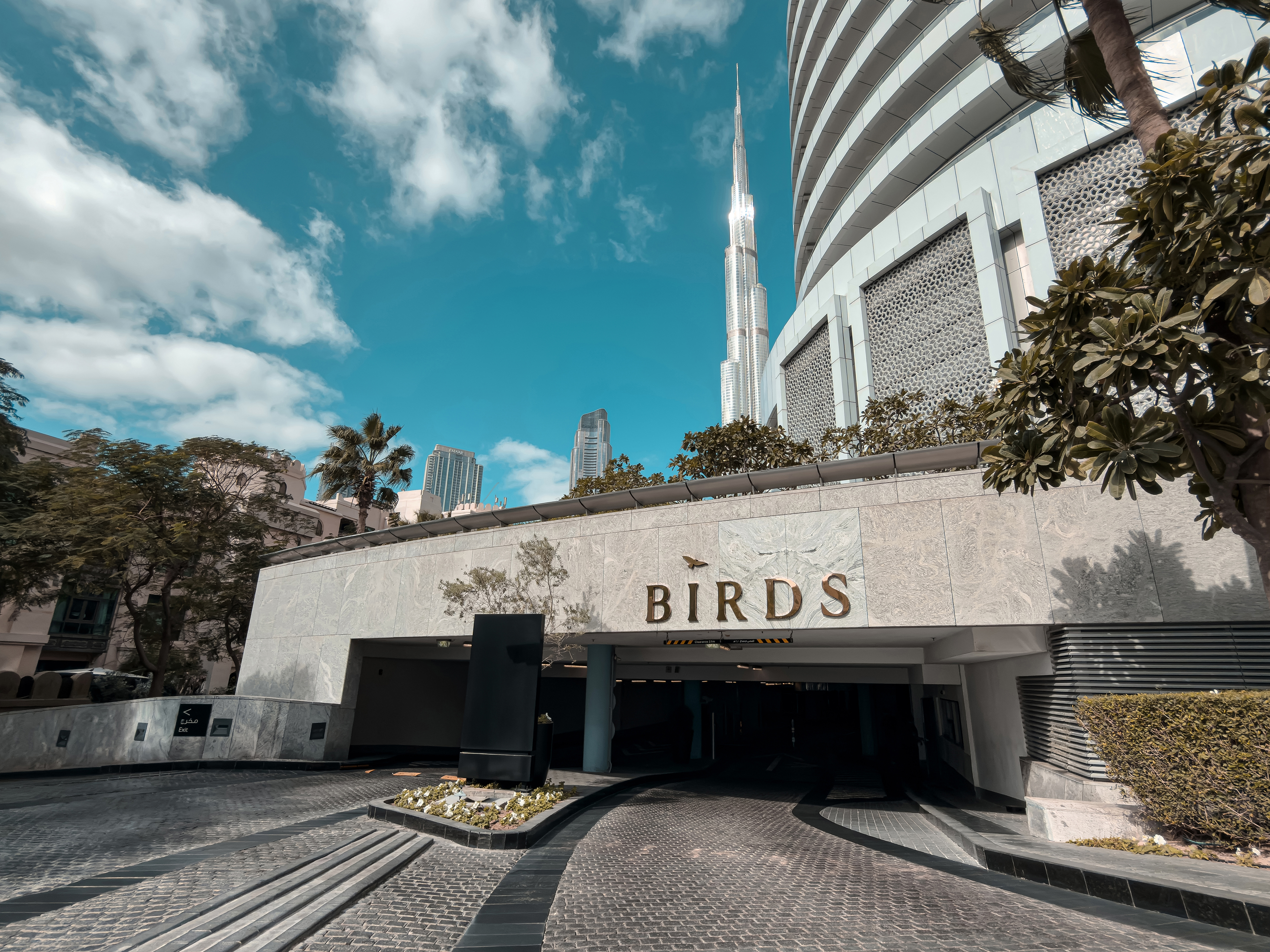 Exterior entrance for BIRDS Dubai at Address Downtown.