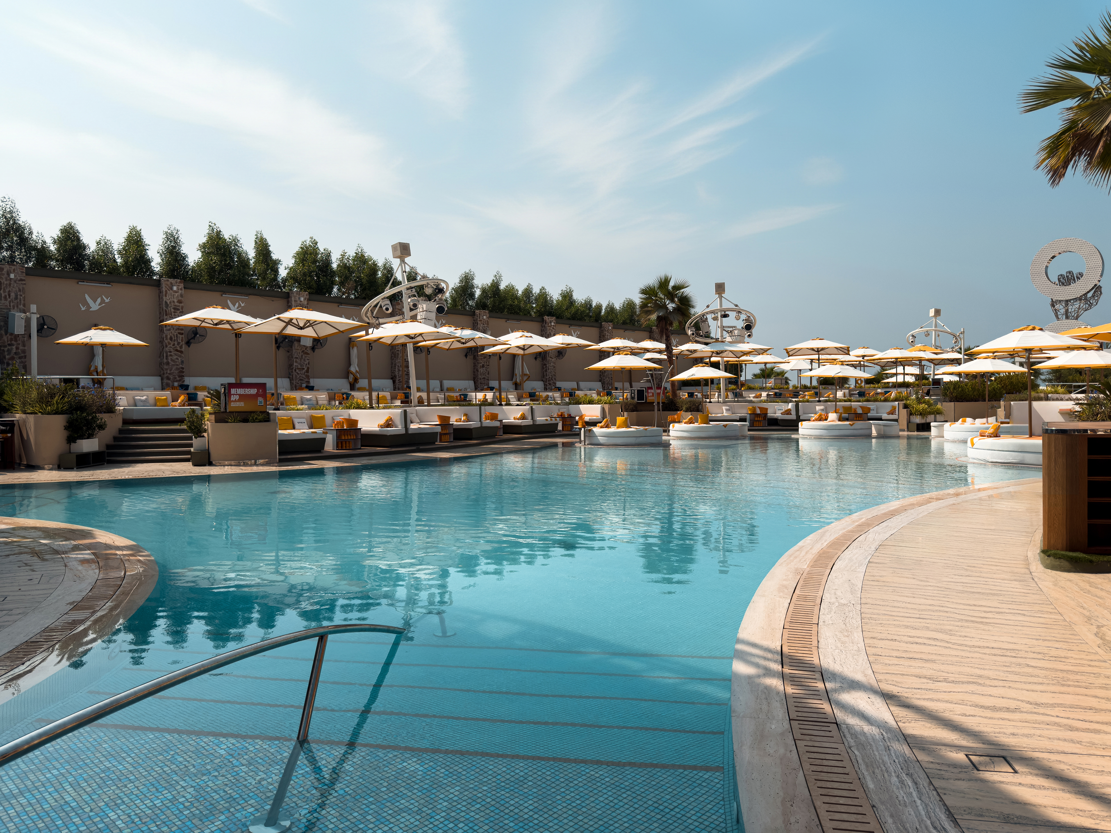 Curved pool architecture at O Beach Dubai.