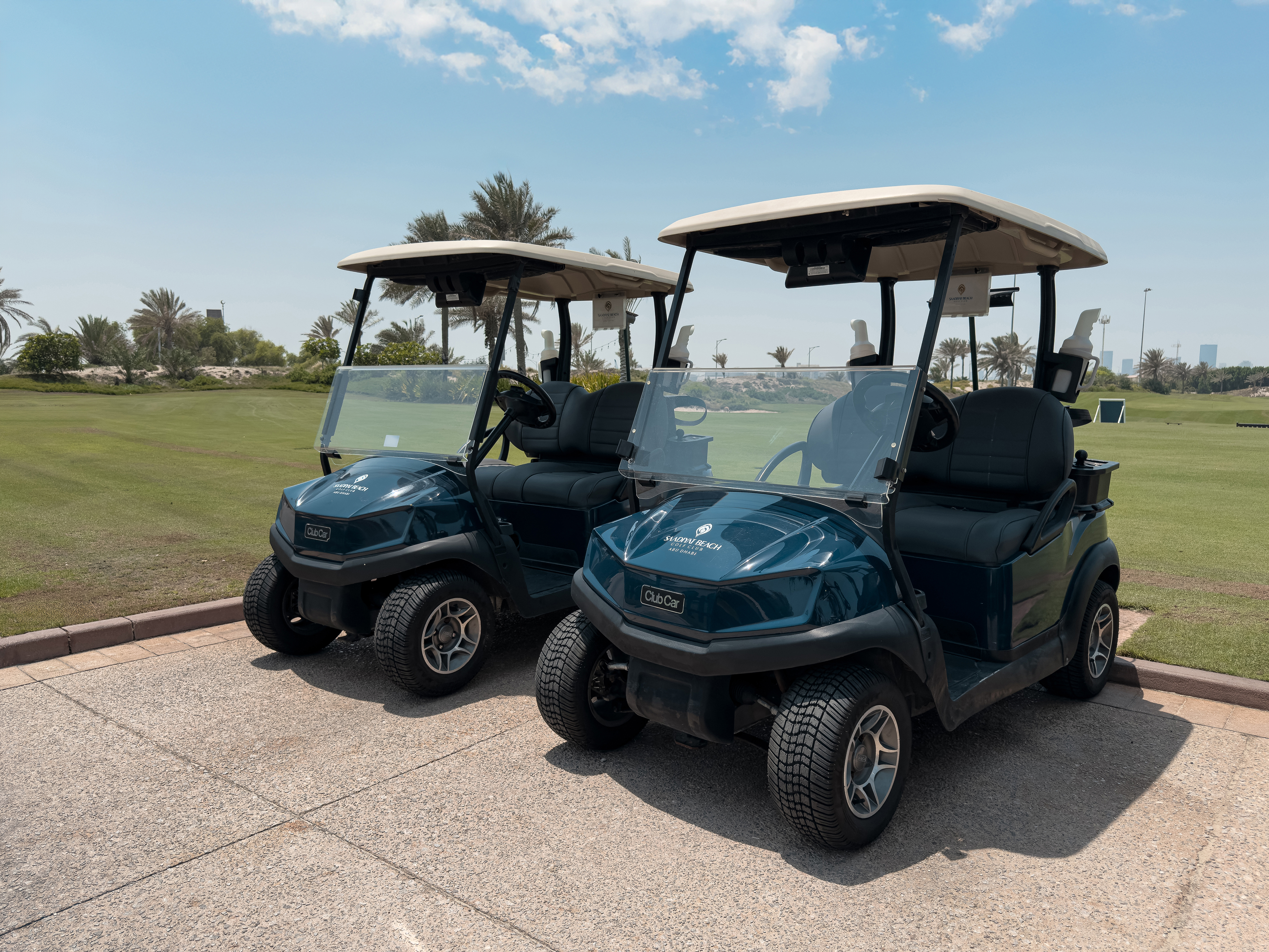 Golf carts prepared at Saadiyat Beach Golf Club.